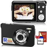 Cámara Fotos 56MP 4K HD Digital Compacta con Tarjeta 32GB 20X Digital Zoom, 2,7 Pulgadas Recargable Cámara para Niños Portátil, para Principiantes, Adulto (Negro)