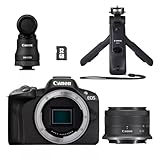 Canon EOS R50 Creator Kit – Cámara Mirrorless + Objetivo RF-S 18-45 mm F4.5-6.3 IS STM + Trípode + Micrófono + Memoria 32GB| APS-C (24,2 MP) -4 EV, Vídeo 4K 30 fps, Dual Pixel CMOS AF II, Negro