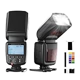 PHOTOOLEX LCD Flash Speedlite para Canon Nikon Sony Panasonic Olympus Fujifilm Pentax Sigma Minolta Leica y Otras cámaras SLR Digital SLR Rollo SLR y Cámaras Digitales con Zapata de Contacto Singular