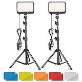 UBeesize 2pcs Luz LED de Vídeo Regulables con Soporte de Trípode Ajustable y Filtros de Color para Disparos de Mesa/ángulo Bajo, Zoom, Transmisión de Juegos, Youtube